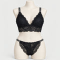Sexy Bralette French Lace Deep V-neck Removable Padded Bra With Underwear