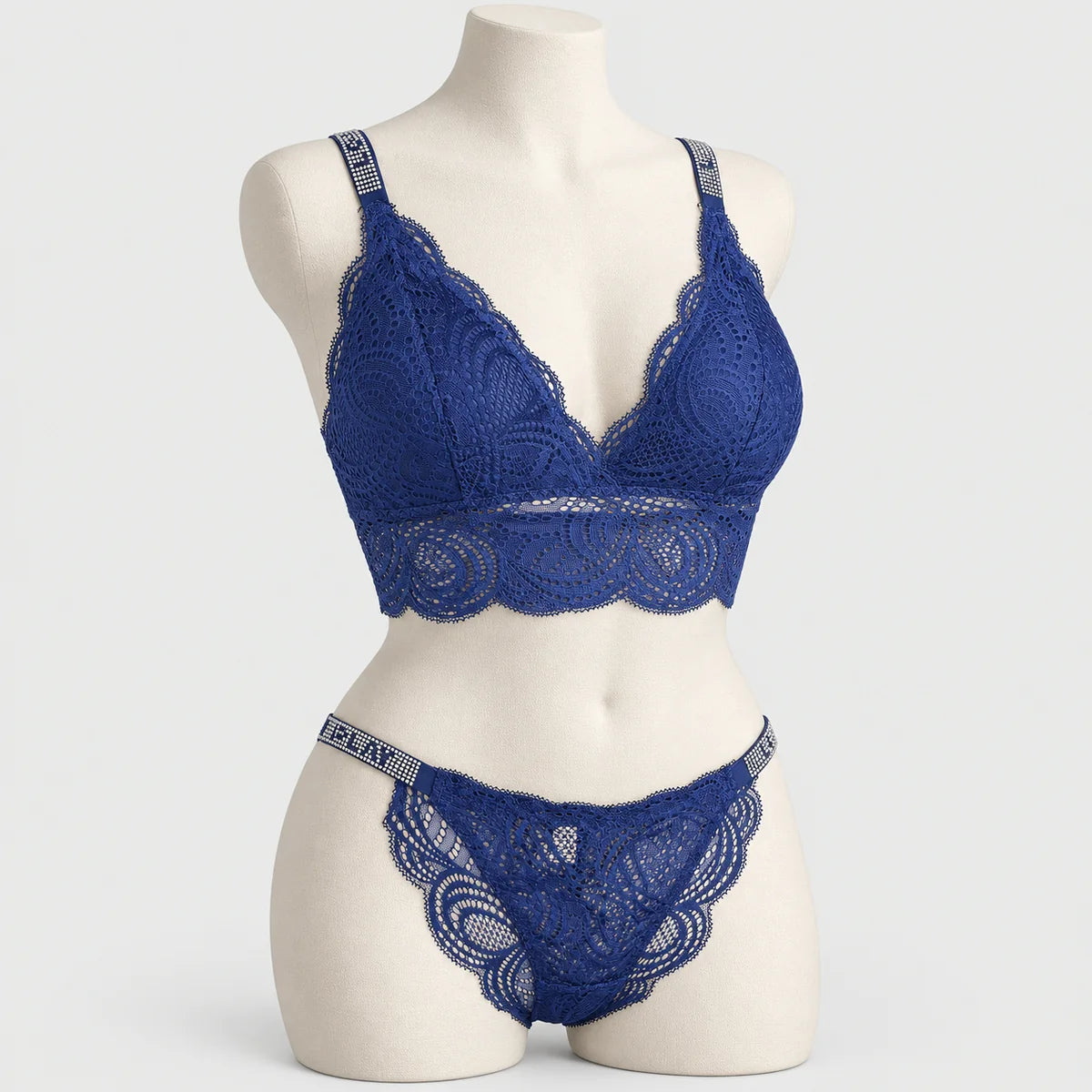 Sexy Bralette French Lace Deep V-neck Removable Padded Bra With Underwear