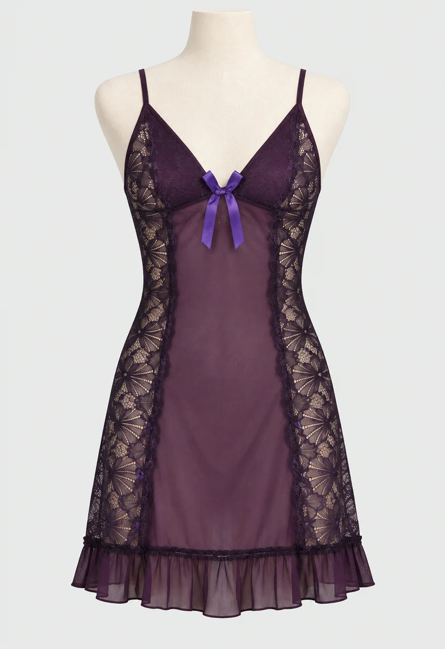 Lace Sheer Panel Babydoll Nightdress