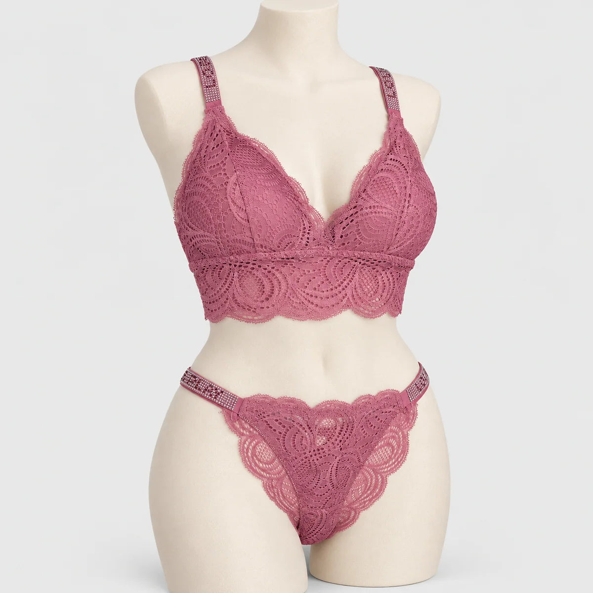 Sexy Bralette French Lace Deep V-neck Removable Padded Bra With Underwear