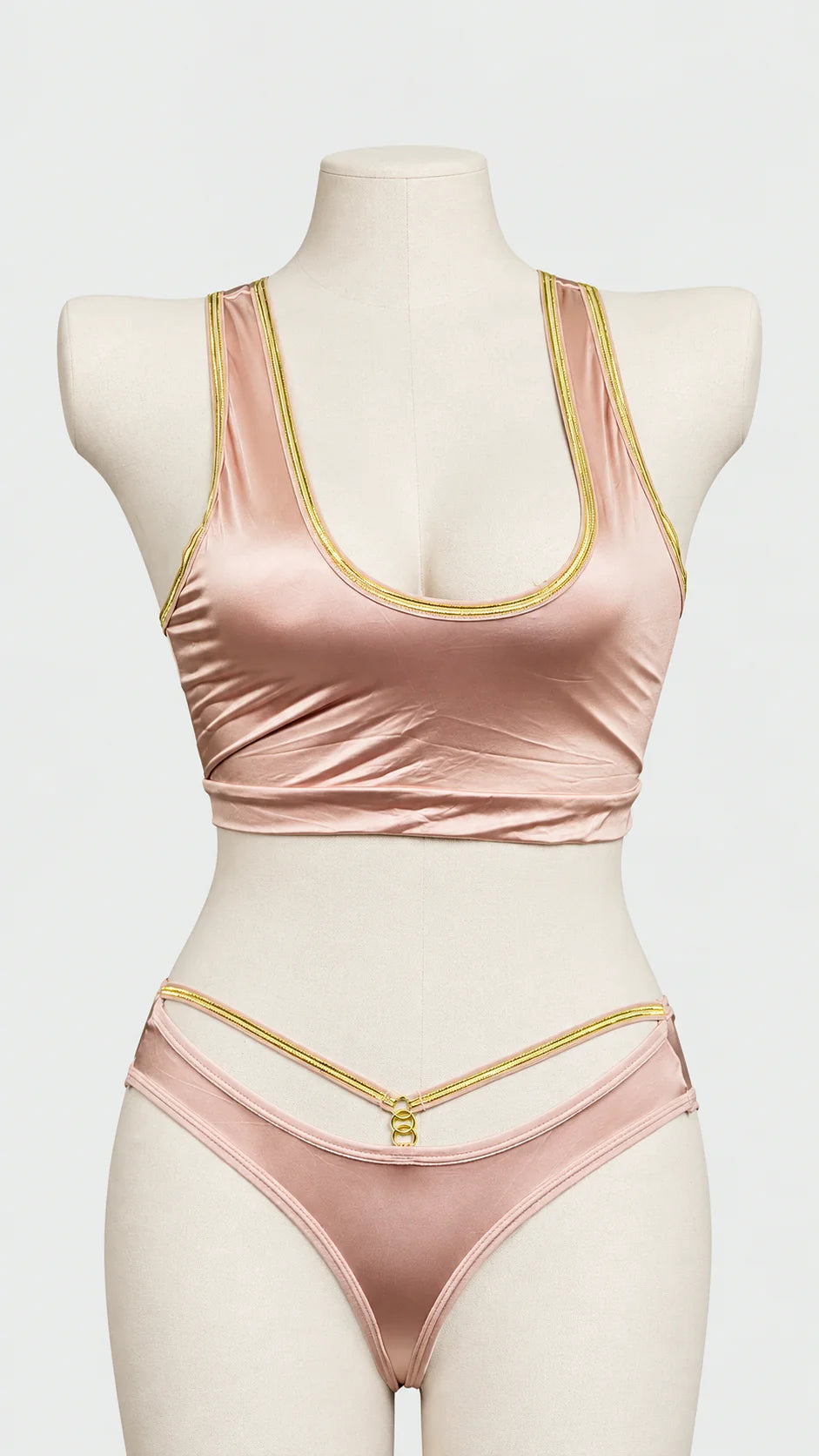 Luxury Soft Silk Removable Padded Bralette and Panty Set with Elegant Golden Straps