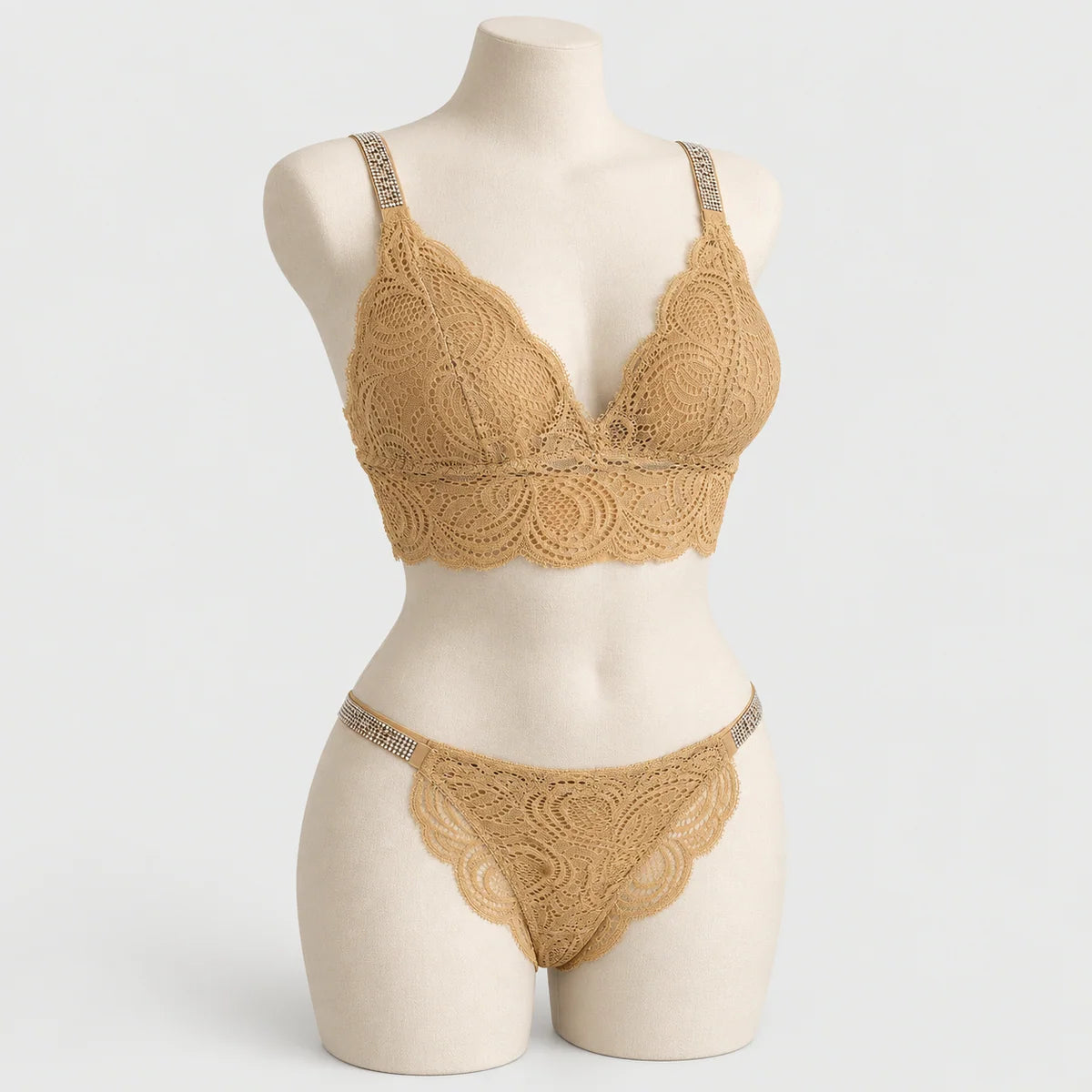 Sexy Bralette French Lace Deep V-neck Removable Padded Bra With Underwear