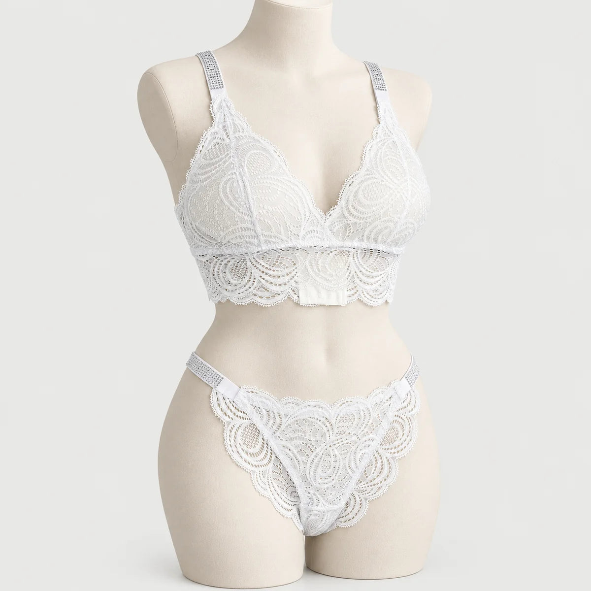 Sexy Bralette French Lace Deep V-neck Removable Padded Bra With Underwear
